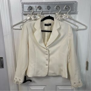 Vintage Ivory Tahari Blazer with Lace + Gem stone Details